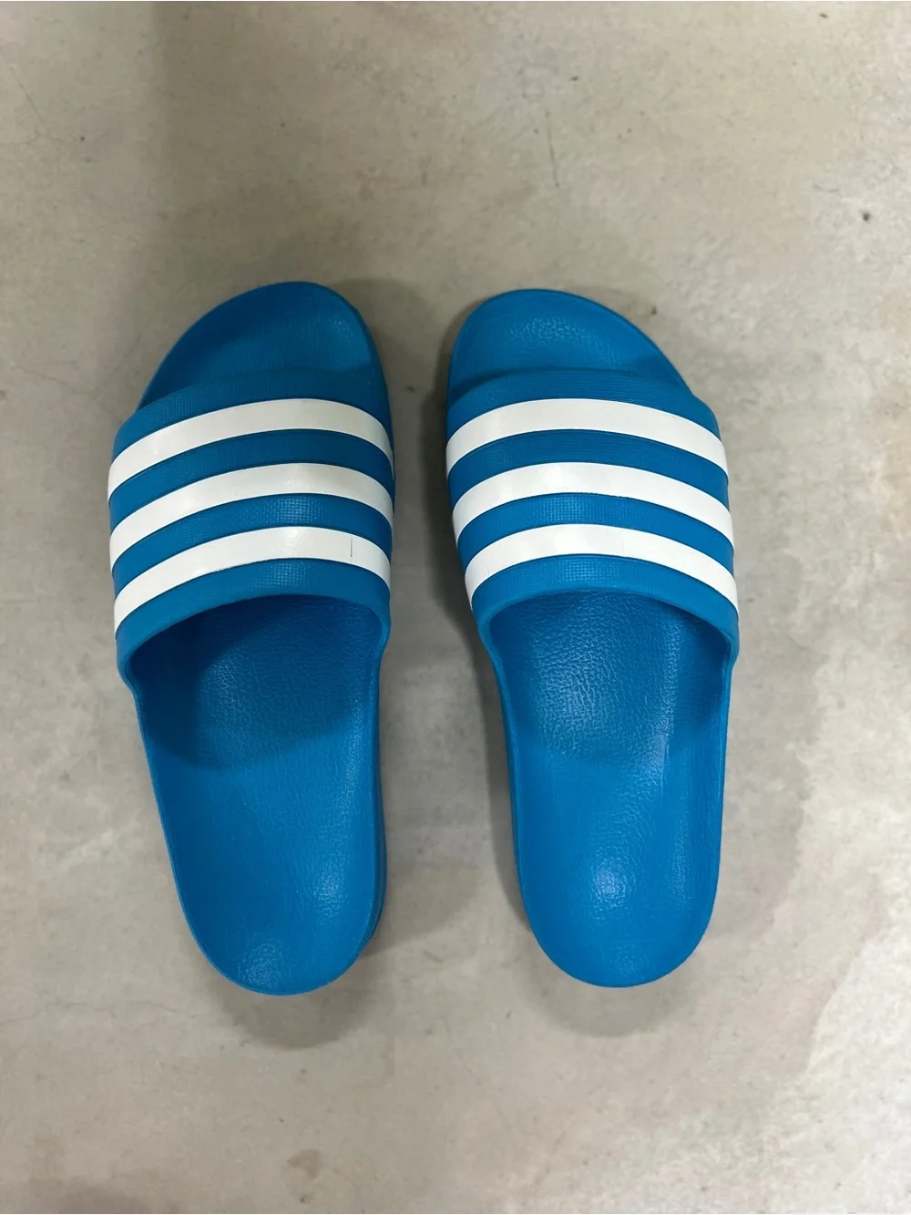 adidas Blue Slide Sandals with White Stripes